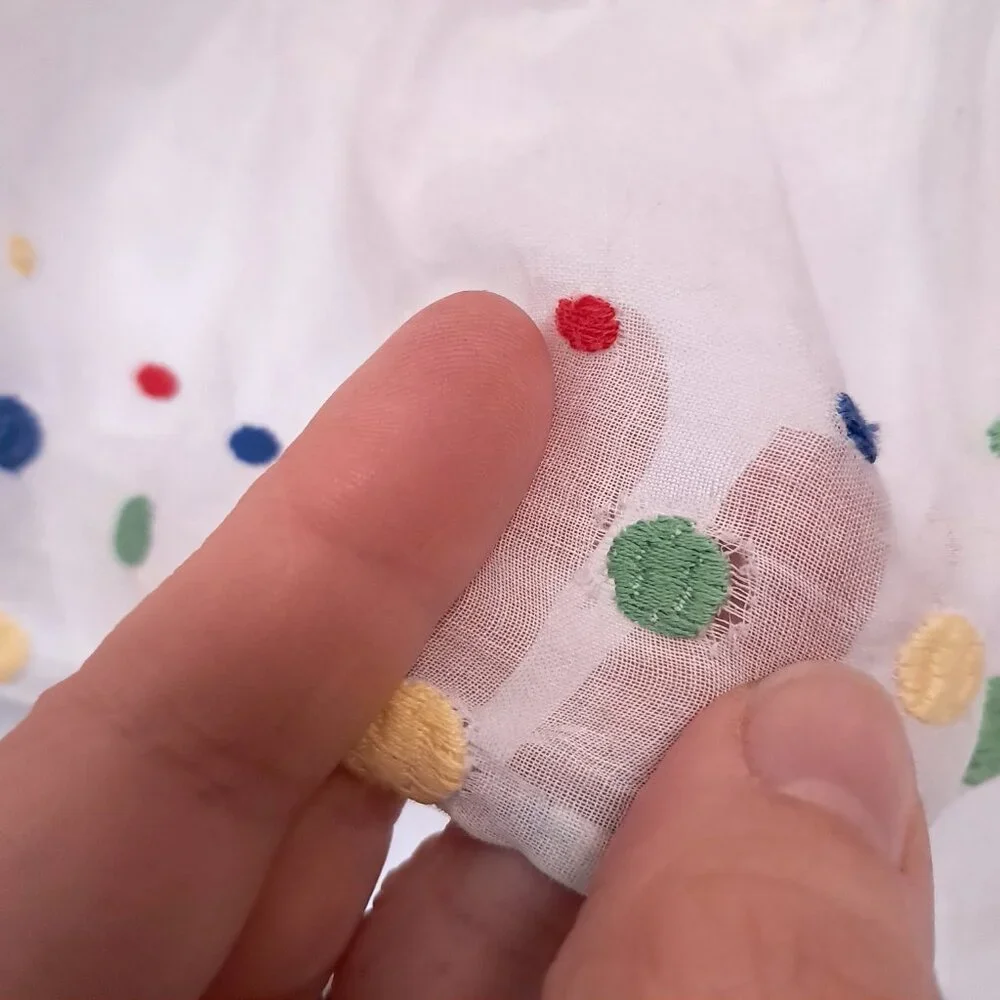 Vintage kitchen cafe curtains polka dots rainbow‎ primary colors white whimsy